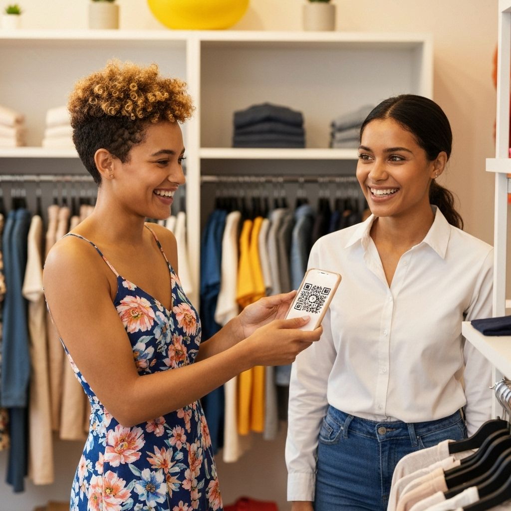 Osoba pokazująca kod QR w sklepie